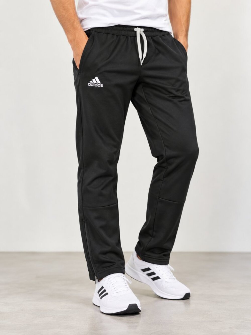 adidas Men’s Black Fleece Track Pants Size M Drawstring Zip Ankle Athletic